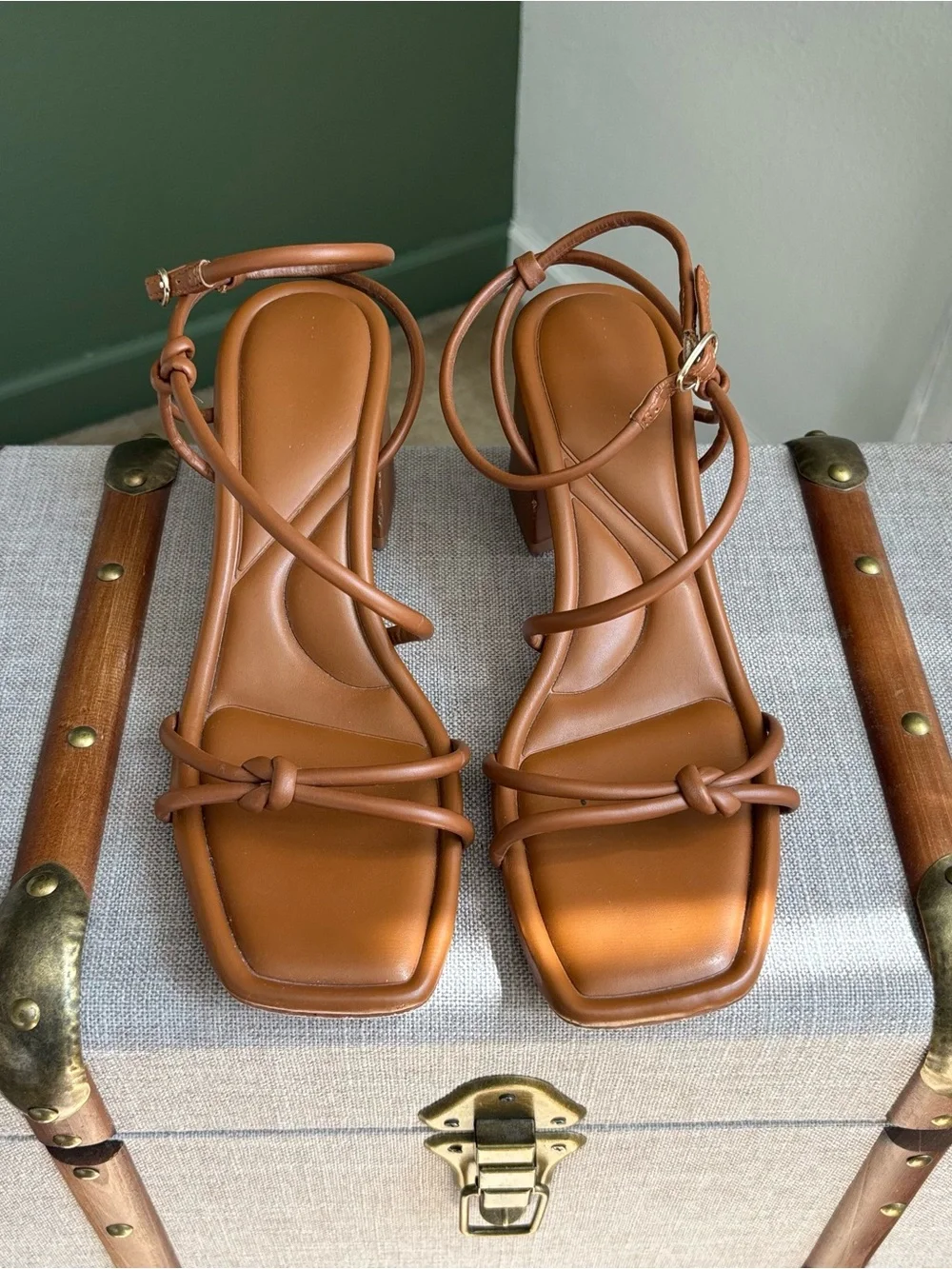 Marc Fisher Tan Strappy Block Heel Sandals